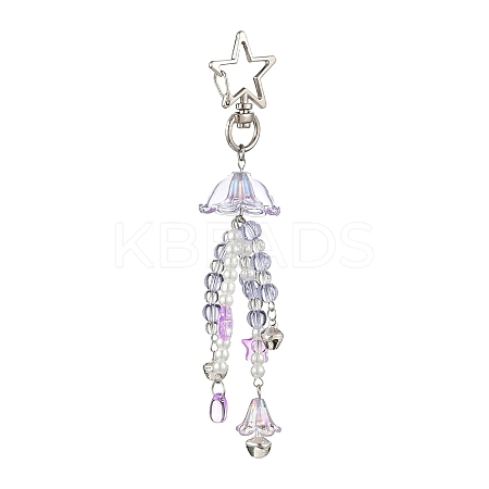 Flower Glass & Plastic Pearl & Alloy Pendant Decorations HJEW-JM03435-1