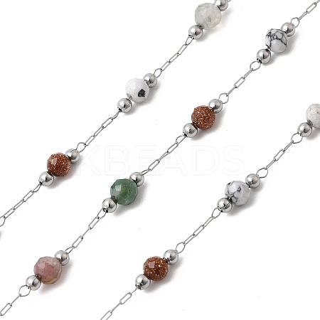 Handmade Gemstone Beads & 316 Stainless Steel Round Link Chains CHS-L033-07P-01-1