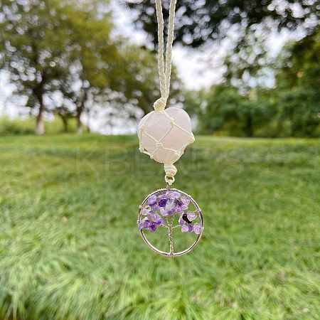 Heart Natural Rose Quartz Pendant Decoration DJEW-PW0002-22M-1