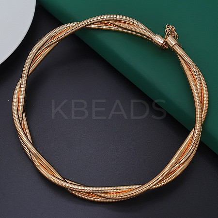 Alloy Wrap Round Snake Chain 3-Strand Choker Necklaces for Women Men NJEW-C090-02G-1