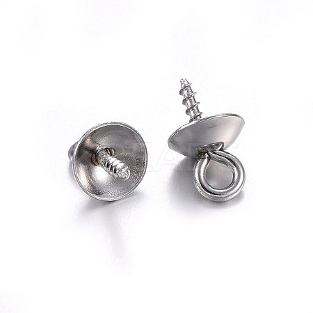 201 Stainless Steel Cup Pearl Peg Bails Pin Pendants STAS-O107-17P-1