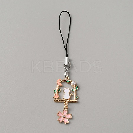 Alloy Enamel Arch with Cat & Sakura Phone Charm Mobile Straps HJEW-WH0007-25B-1