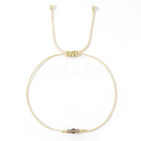 Simple Casual Brass & Natural Smoky Quartz Beads Braided Bracelets LM1536-4-1