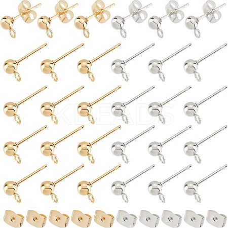 120Pcs 2 Style 304 Stainless Steel Ball Stud Earring Findings STAS-UN0028-90-1