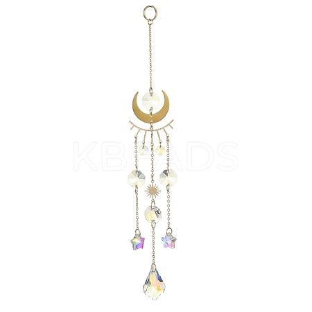 Glass Teardrop/Star Pendant Decorations HJEW-JM01170-1