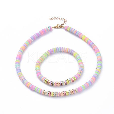 Heishi Beads Stretch Bracelets & Necklaces Sets SJEW-JS01103-03-1