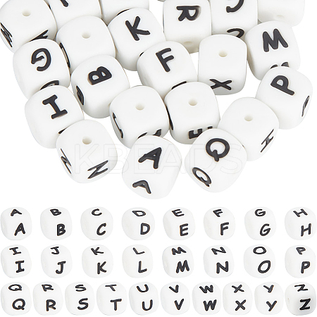 52Pcs 26 Styles Cube with Letter Silicone Beads SIL-SC0001-84-1