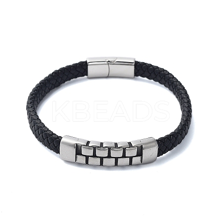 Men's Braided Black PU Leather Cord Bracelets BJEW-K243-68AS-1