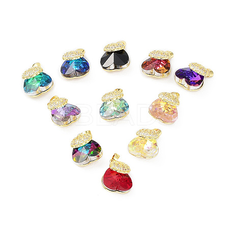 Real 18K Gold Plated Rack Plating Brass Micro Pave Cubic Zirconia Pendants KK-G466-02G-1