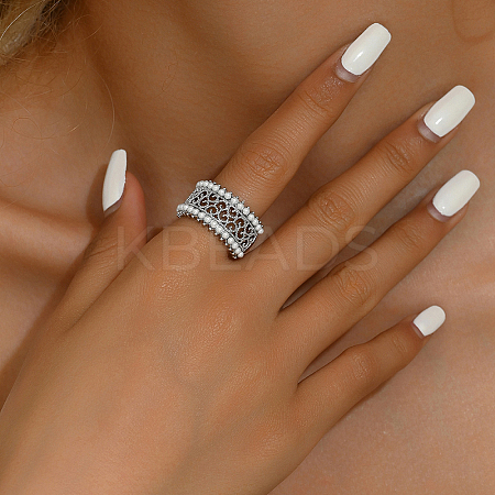 Elegant Vintage Style Brass Wide Hollow Flower Band Ring for Women's Daily Wear OD6362-2-1