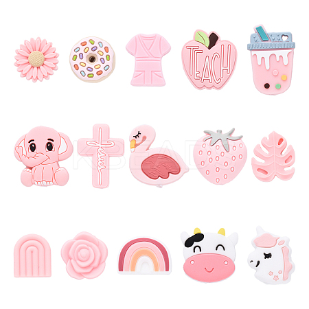 15Pcs 15 Styles Food Grade Eco-Friendly Silicone Focal Beads SIL-YW0001-51-1