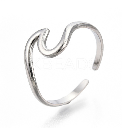 Non-Tarnish 304 Stainless Steel Sea Wave Cuff Rings LS-RJEW-N038-115P-1
