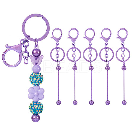 5Pcs Alloy and Brass Bar Beadable Keychain for Jewelry Making DIY Crafts DIY-SW0001-15C-1
