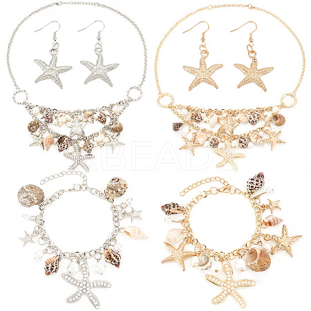 Natural Shell & Starfish Beach Jewelry Set SJEW-PH0001-14-1
