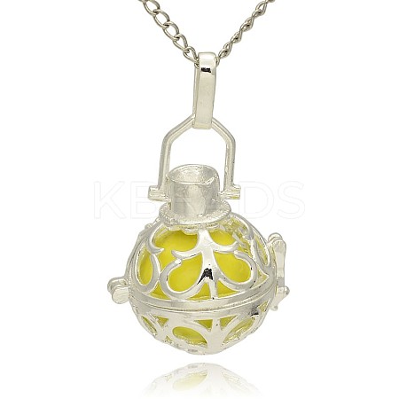 Silver Color Plated Brass Hollow Round Cage Pendants KK-J235-10S-1