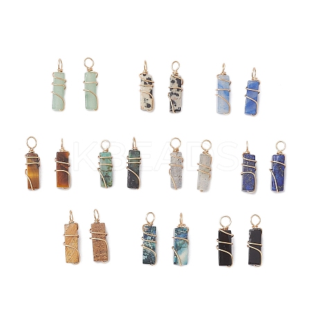 20Pcs 10 Styles Natural Mixed Stone Copper Wire Wrapped Pendants PALLOY-JF03976-1
