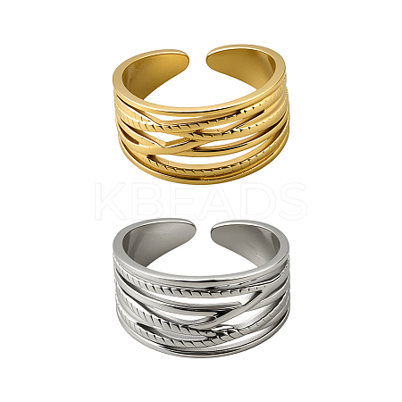 2 Colors 304 Stainless Steel Adjustable Cuff Rings for Women RJEW-HY0001-31D-1