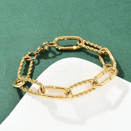 304 Stainless Steel Paperclip Chain Bracelets for Women Men BJEW-Z143-24G-1