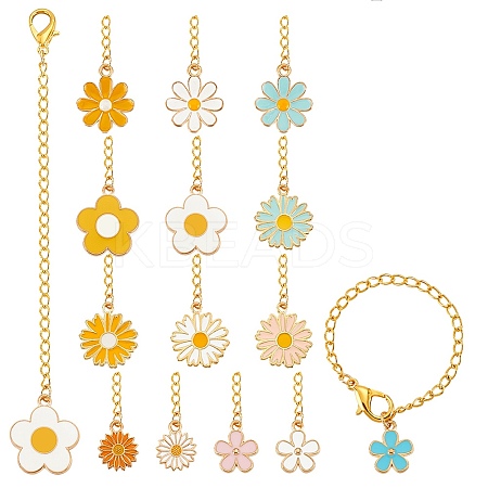 30Pcs 15 Style Flower Alloy Enamel Pendant Decorations HJEW-AB00578-1