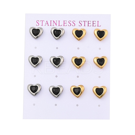 Ion Plating(IP) 304 Stainless Steel Heart Stud Earrings EJEW-C099-13PG-03-1