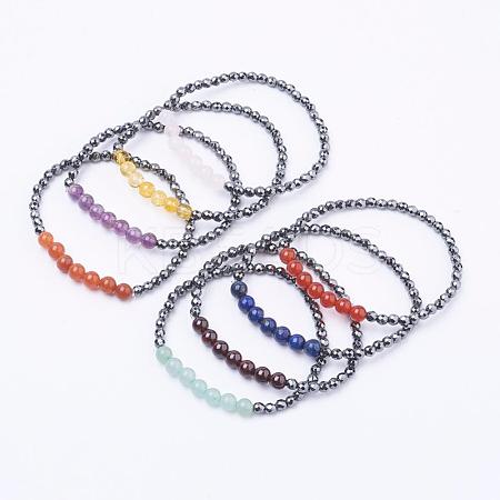 Faceted Non-Magnetic Synthetic Hematite Beads Stretch Bracelets BJEW-JB03265-1
