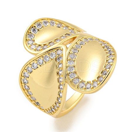 Rack Plating Brass Micro Pave Cubic Zirconia Teardrop Open Cuff Ring for Women RJEW-C082-07G-1