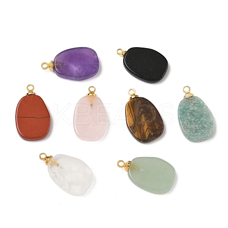 Natural Quartz Crystal & Tiger Eye & Amethyst & Amazonite & Obsidian & Green Aventurine & Red Jasper & Rose Quartz Pendants G-K385-19G-1
