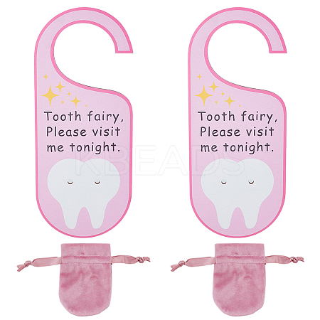 2Pcs Poplar Plywood Tooth Fairy Door Hanger AJEW-NB0007-14A-1