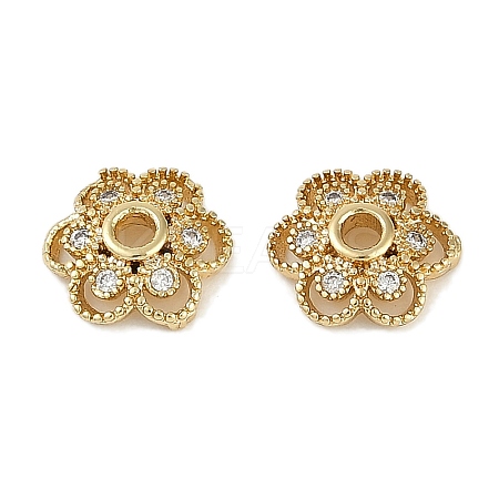 Brass Micro Pave Clear Cubic Zirconia Bead Caps KK-I719-13A-G-1