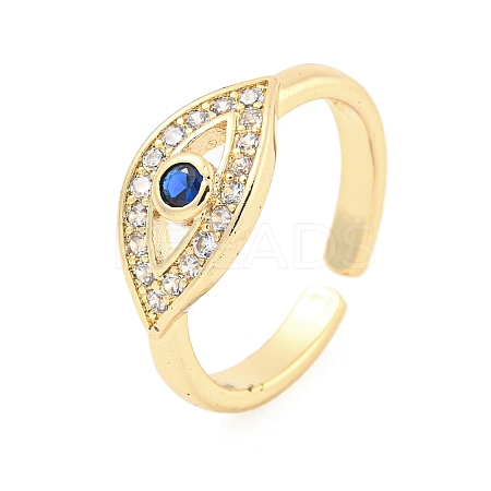 304 Stainless Steel Cubic Zirconia Evil Eye Open Cuff Ring for Women LS-RJEW-S406-04G-03-1