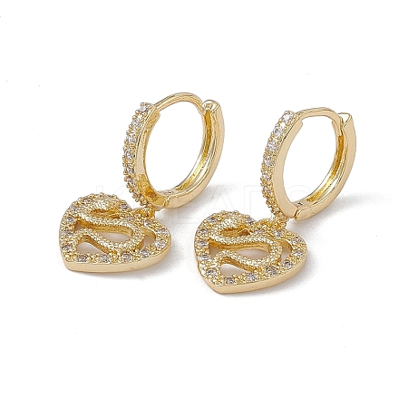 Clear Cubic Zirconia Heart with Snake Dangle Hoop Earrings KK-E068-VA089-2-1-1