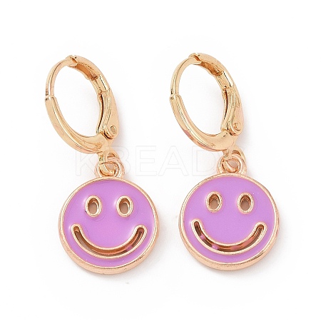 Hollow Out Smiling Face Enamel Hoop Earrings for Women LS-EJEW-G304-01KCG-04-1