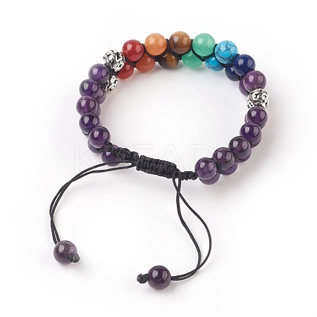 Chakra Natural Amethyst Braided Bead Bracelets BJEW-O164-A03-1