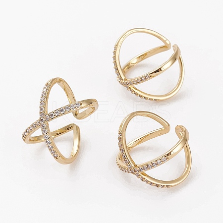Brass Micro Pave Cubic Zirconia Cuff Rings LS-RJEW-C101-13G-B-1