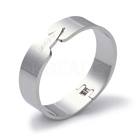 Non-Tarnish Word Love 304 Stainless Steel wide Hinged Bangles BJEW-G700-05P-1