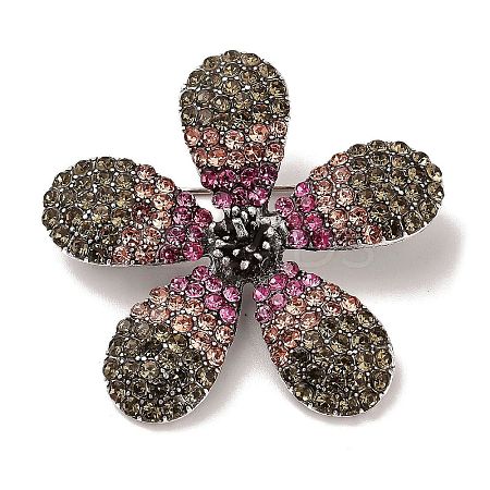 5-Petal Flower Alloy Rhinestone Brooches for Backpack Clothes LS-JEWB-S028-02B-1