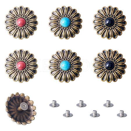 6Pcs 3 Colors Chrysanthemum Alloy with Resin Decorative Rivets BUTT-TA0001-30-1
