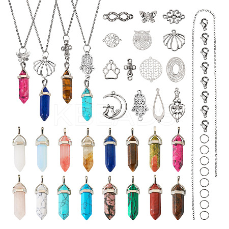 DIY Natural & Synthetic Mixed Gemstone Bullet Pendant Necklace Making Kit DIY-TA0004-91-1