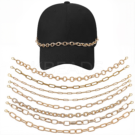 8Pcs 8 Styles 304 Stainless Steel & Aluminum Cable Chains Baseball Cap Chain HJEW-SC0002-51-1