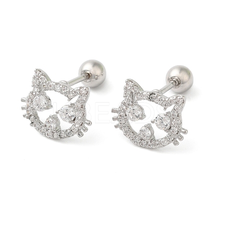 Cat Shape Brass Micro Pave Clear Cubic Zirconia Cartilage Earrings EJEW-L289-02P-02-1