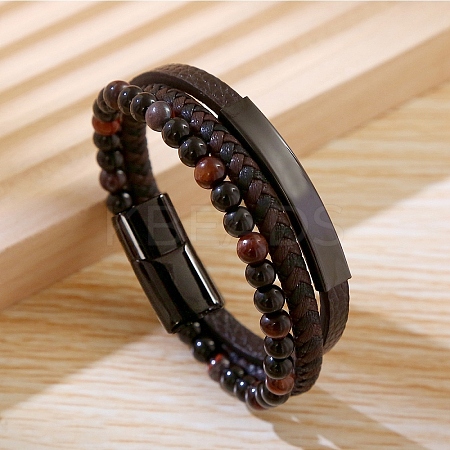 Natural Tiger Eye & Glass Round Beaded Bracelets BJEW-G732-02B-1
