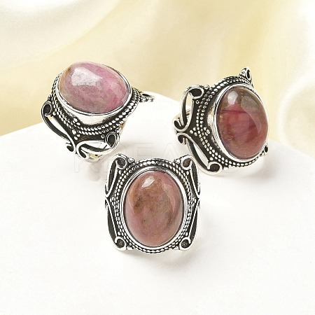 Natural Rhodonite Adjustable Rings RJEW-I108-02AS-13-1