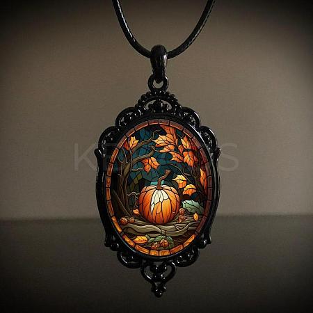 Oval Gothic Alloy Glass Halloween Pendant Necklaces for Women FS-WG73C21-05-1