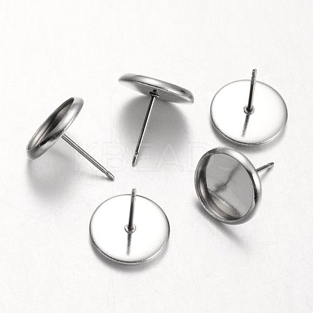 100Pcs Flat Round 304 Stainless Steel Stud Earring Settings STAS-TAG0001-14-1