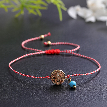 Summer Brass Cross Coin & Synthetic Turquoise Link Braided Bracelets for Women Men NW9069-2-1