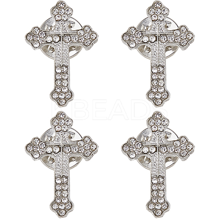 4Pcs Floral Cross Zinc Alloy Rhinestone Lapel Pin Backs for Backpack Clothes JEWB-FH0002-32P-1