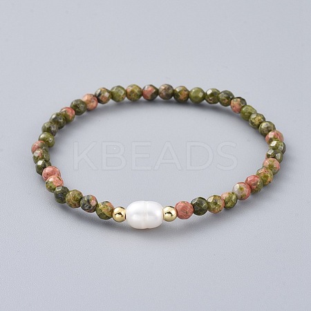 Natural Unakite Beads Stretch Bracelets BJEW-JB04676-03-1