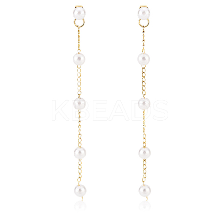 ANATTASOUL 1 Pairs ABS Plastic Imitation Pearl Beaded Tassel Dangle Stud Earrings EJEW-AN0001-52-1