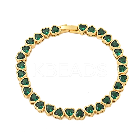 Rack Plating Brass Pave Cubic Zirconia Heart Link Bracelets BJEW-Q347-05G-01-1