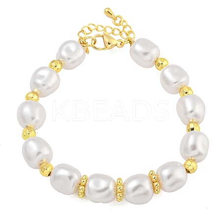 Rack Plating Brass and ABS Imitation Pearl Bracelets BJEW-B106-16G-1